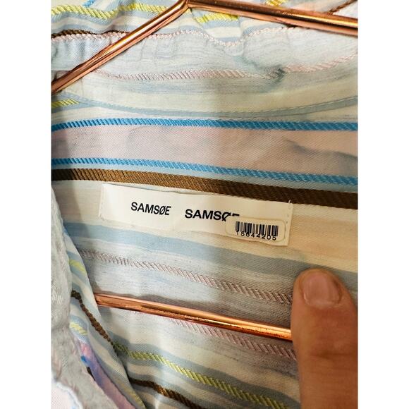 SAMSOE Multicolored Blue Striped Front Button Collared Alfrida Shirt Size XS - Picture 9 of 12
